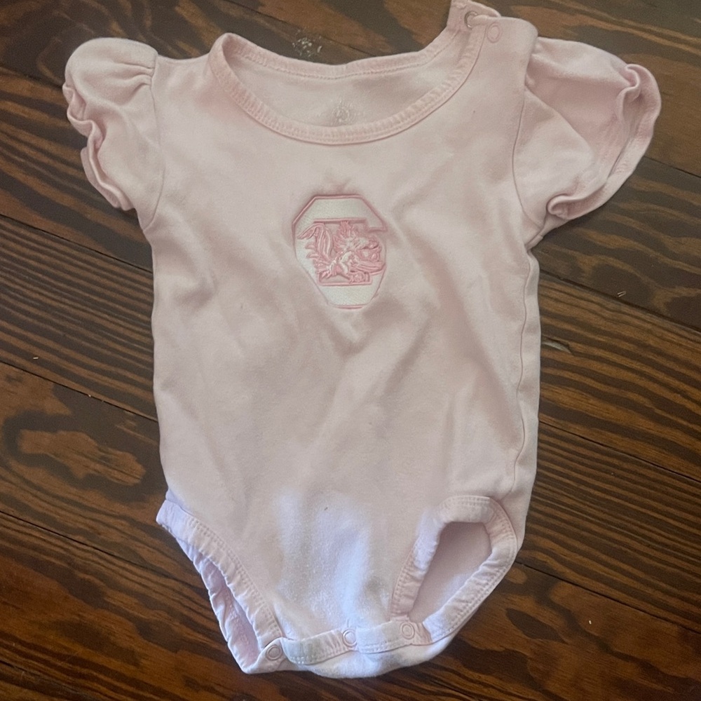 Gamecock Pink Baby Onesie with Puff Sleeves